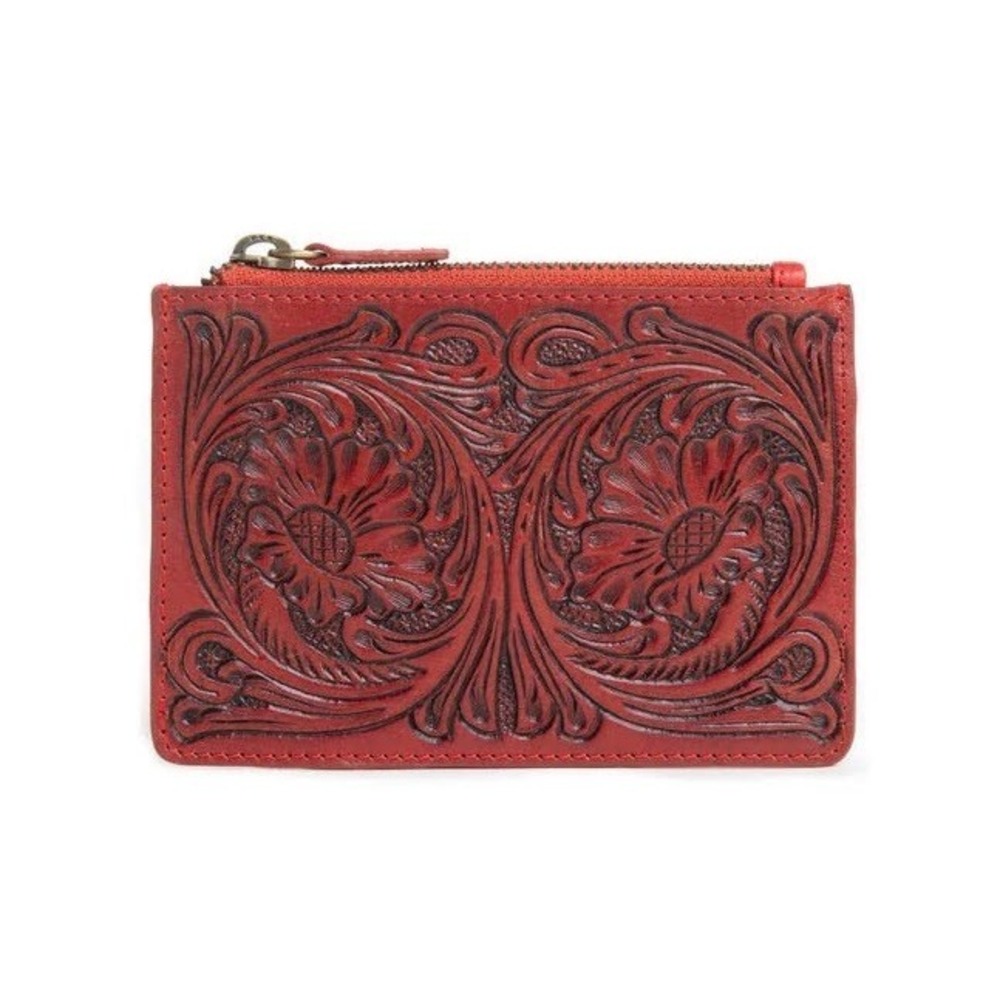 Myra Bloom on the Range Scarlet Red Leather Tooled Wallet Card Holder S-11367
